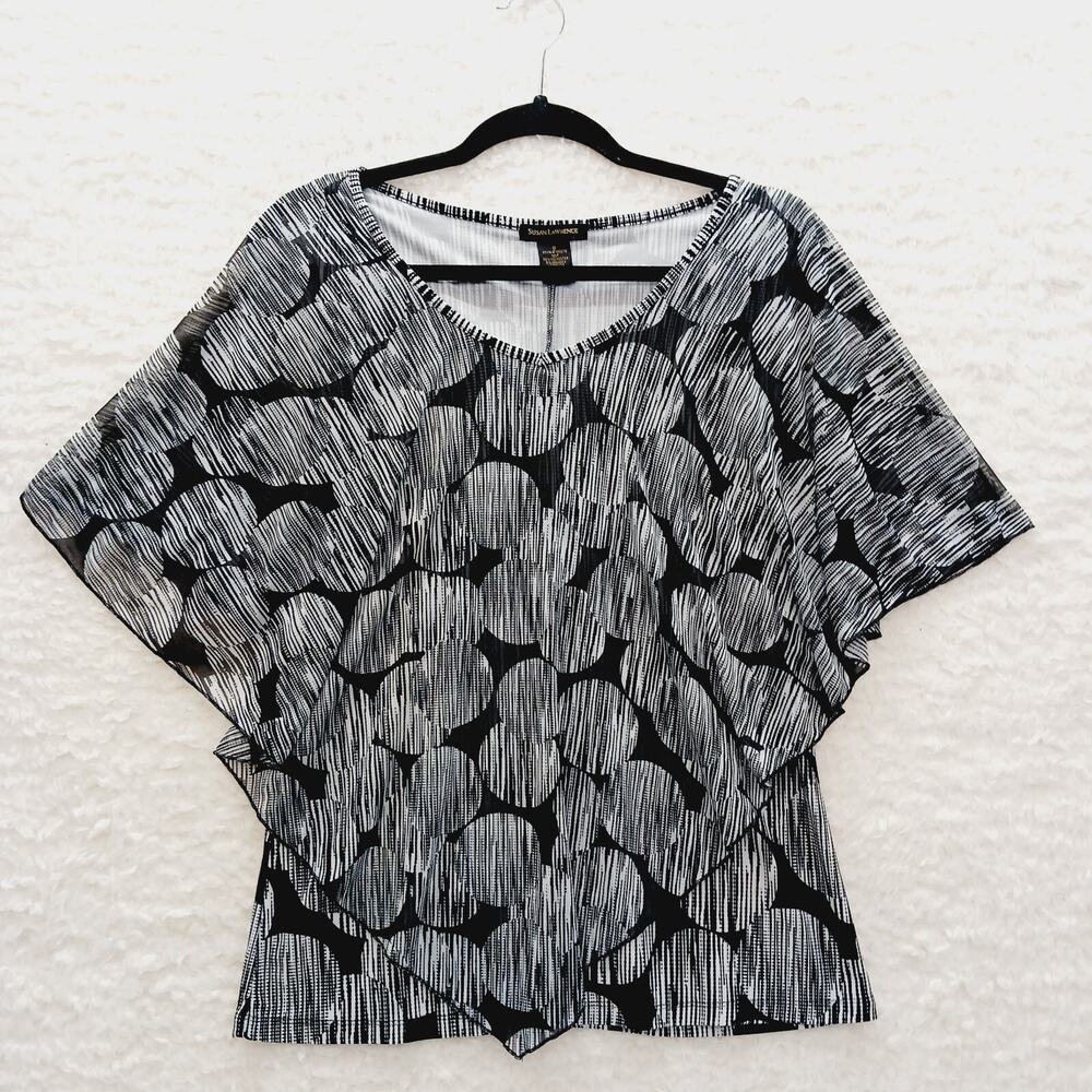 Blouse Top Black White Cape Sheer Romantic Whimsycore Dark Fairycore Goth Size S